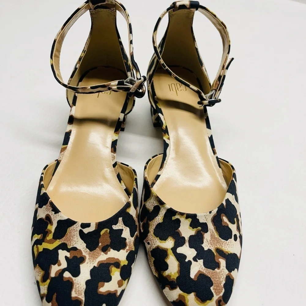 CAbi Kiki Leopard Print Kitten Block Heel Style 6020 Ankle Strap Closed Toe Sz 9